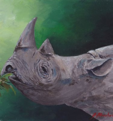 Acrylic painting of a black rhinoceros.